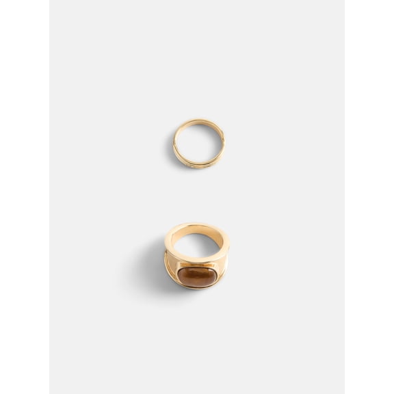 Scenario Women’s Gold Tone Stone Rings Set, 2 Piece