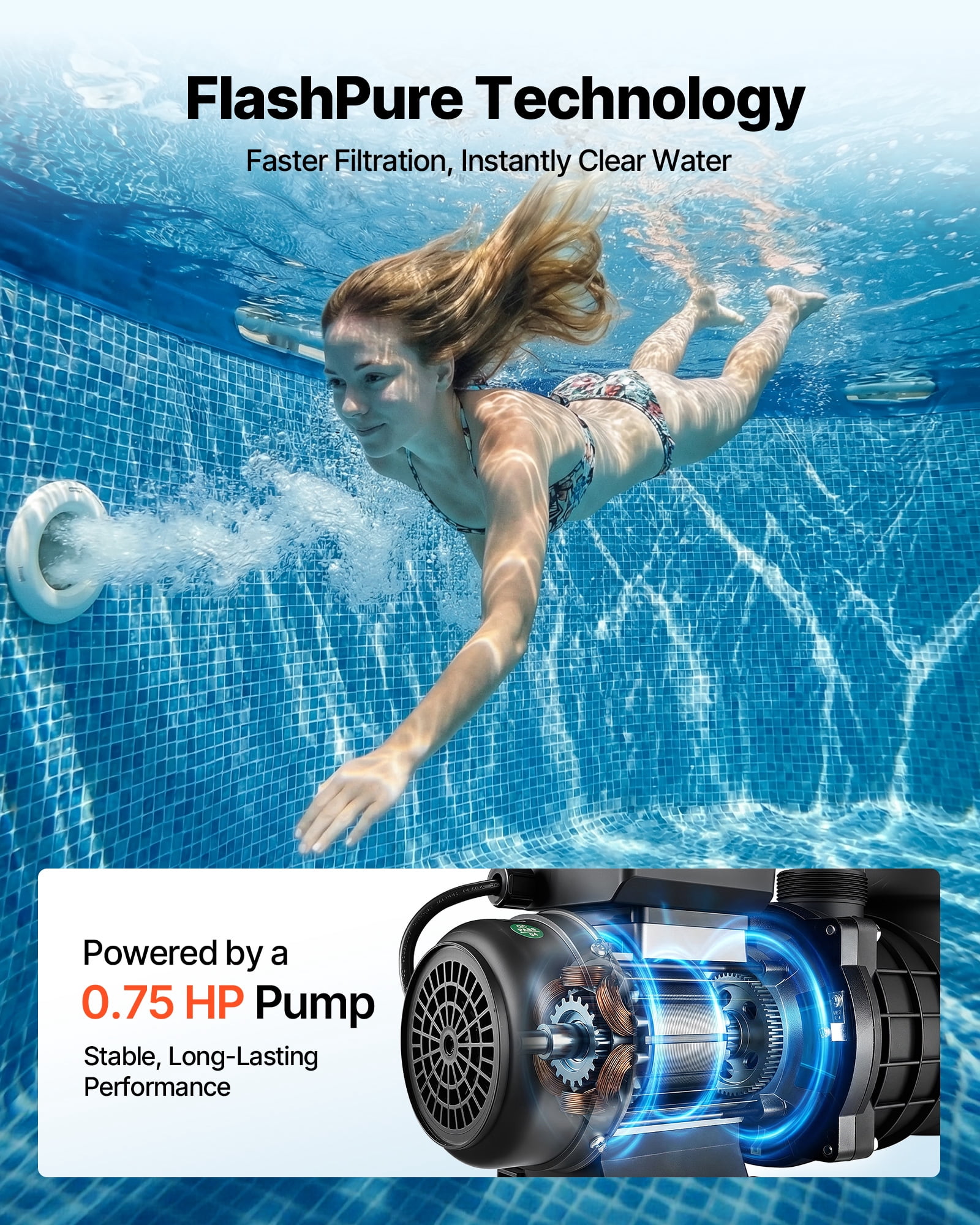 VEVOR FlashPure 14" Sand Filter Pump for Above Ground Pool, 0.75 HP 3500 GPH Pool Filter System with 24H Timer, 6X Faster Filtration with Filter Balls, Pre-Installed Media,Ready to Use