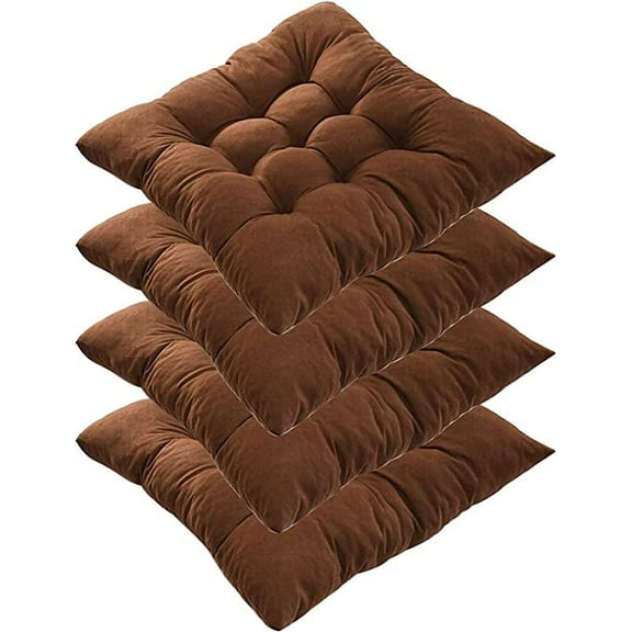Namzi Chair Pads 4 Pack Brown 40x40cm Seat Cushions, Soft Comfort Non Slip with Ties for Dining, Office & Desk Chairs - Premium Cotton Chair Cushion for Home & Work