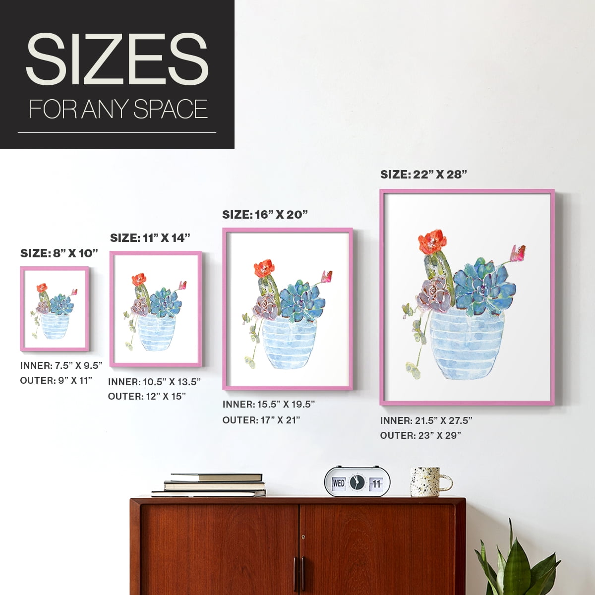 Cactus and Succulent Blooms I Framed Print in Pink Solid Wood Framed Print No Nail Hanging