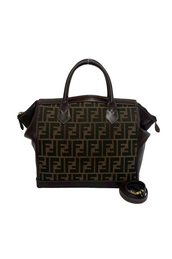 Pre-Owned FENDI Vintage Zucca FF Logo Pattern Canvas Leather Shoulder Bag Handbag Brown 57511