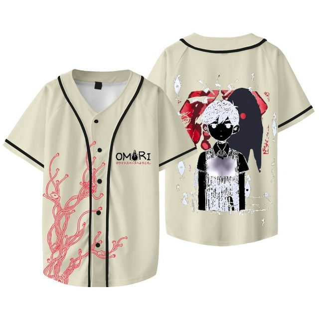 Omori Veste de Baseball Rouge Space Merch Été Femmes Hommes Mode Décontractée Harajuku T-Shirts à Manches Courtes, style 1,TP