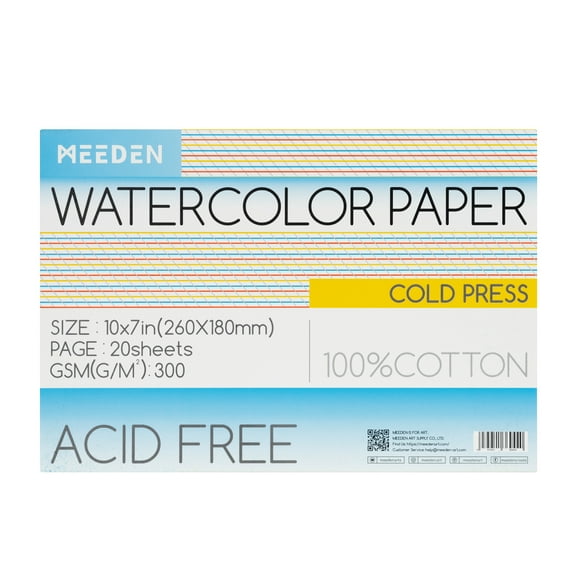 MEEDEN 100% Cotton Watercolor Paper, 10X7" Watercolor Paper Pad, Watercolor Paper Block, Cold Pressed, 20 Paper Sheets