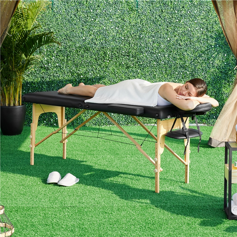 Renwick Adjustable Massage Bed with Headrest and Armrest, Black