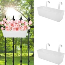 2 Pack Hanging Flower Pots Large Metal Iron Plant Pot Holders Balcony Railing Planter for Balcony with Detachable Hooks Hanging Bucket Planters for Indoor and Outdoor Decor,White,16 inch