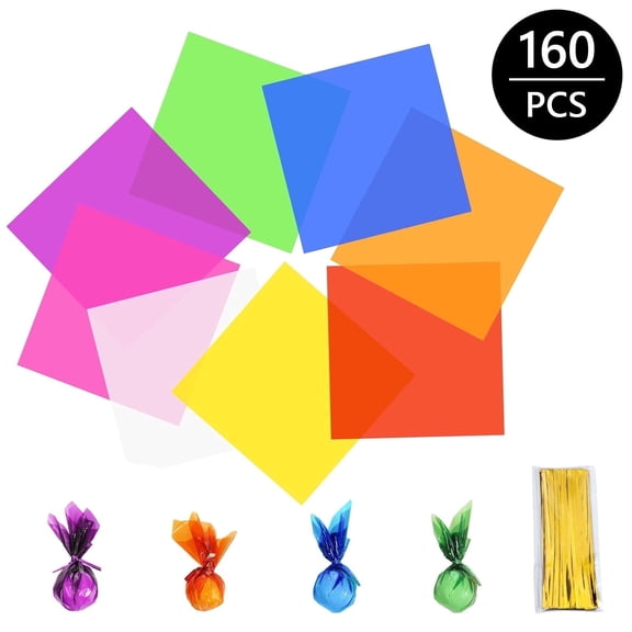 Tripumer 160 Pcs Cello Sheets Colored Cellophane Sheets Cellophane Paper Wrapping Color Cellophane Cello Sheets Colored Transparency Plastic Sheets for DIY Arts Crafts Decoration Multicolor
