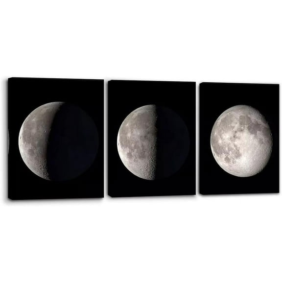 Moon Canvas Prints Wall Art Space Pictures Paintings Modern Gallery Wrapped Black and White Abstract Sky Giclee Artwork for Living Room Bedroom Home Office Decor Ready to Hang - 12" x 16" x 3