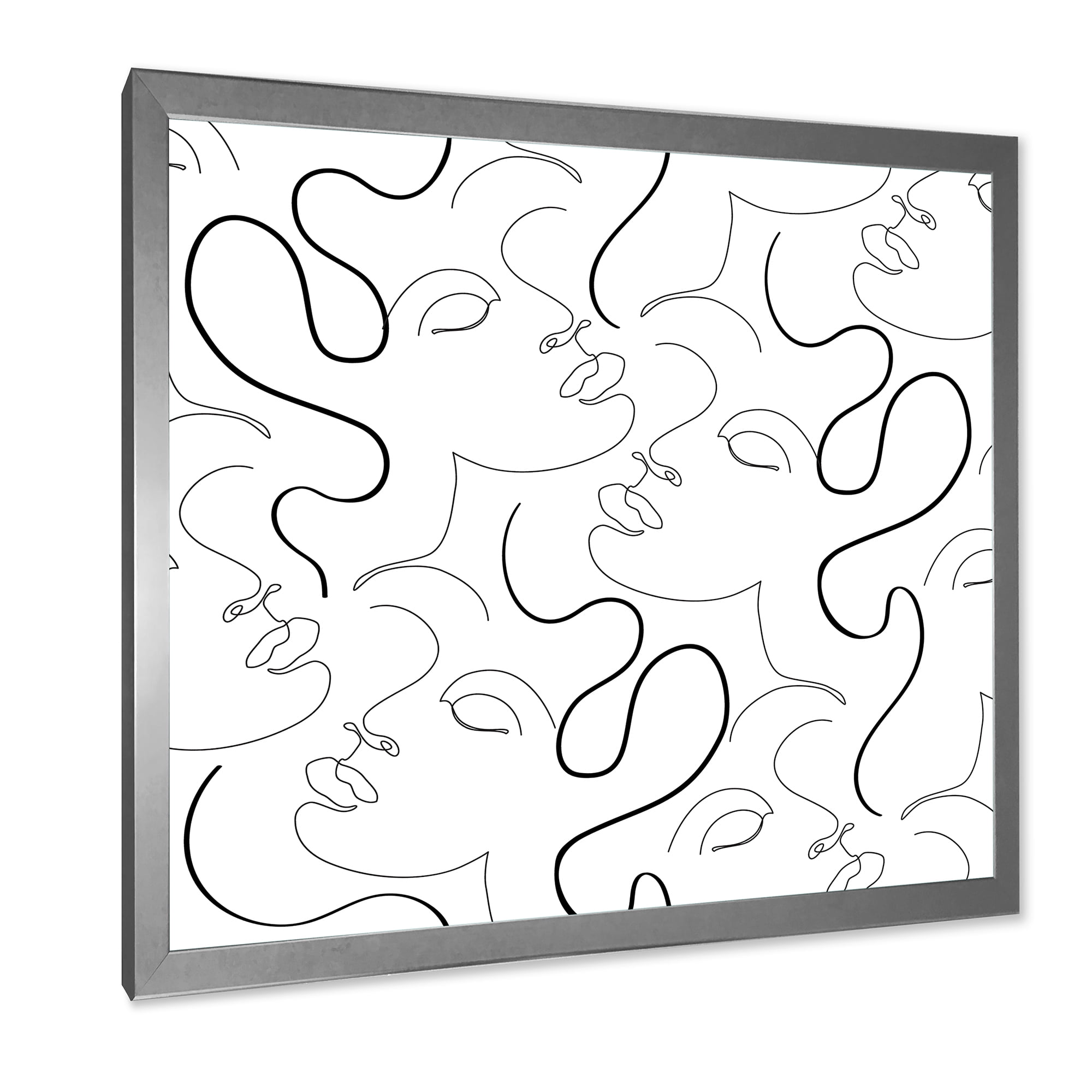 Designart 'Black and White One Line Drawing Portraits' Modern Framed Art Print