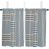 Blue Geometric Kitchen Curtains 39 Inch Length, Farmhouse Curtains & Drapes, Modern Abstract Art Striped Plaid Rod Pocket Window Curtains for Living Room/Bedroom, 27.5x39, 2 Panels