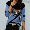 thumbnail image 2 of Pompotops Femmes Géométrique Imprimé Col Rond Patchwork Pull Manches Longues T-shirt Tops, 2 of 5