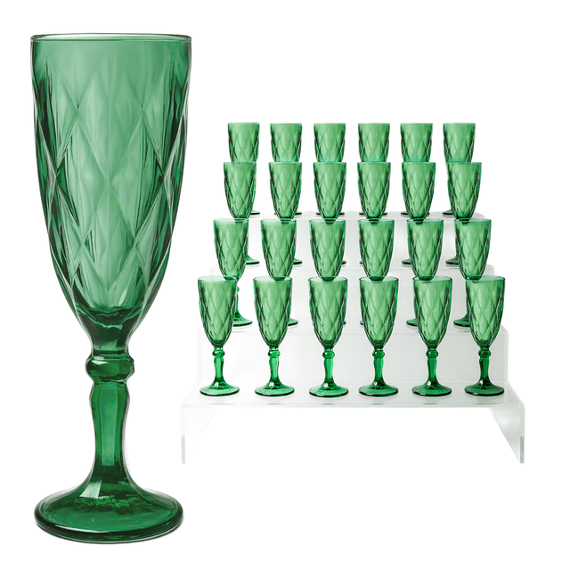 Juego 24 Copas de Vidrio Cristal para Champaña Vino Agua Color Verde