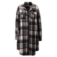 thumbnail image 4 of VXARARL Flannel Shirt for Women Lapel Button Down Long Sleeve Plaid Jacket Casual Long Fall Trench Coats with Pockets Dark Gray L, 4 of 5