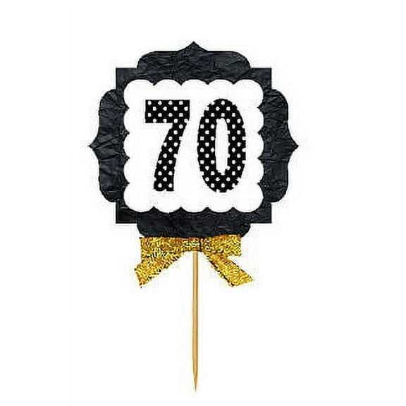70th Birthday / Anniversary Gold Ribbon Hand Crafted Novelty Cupcake Decoration Toppers / Picks -12ct