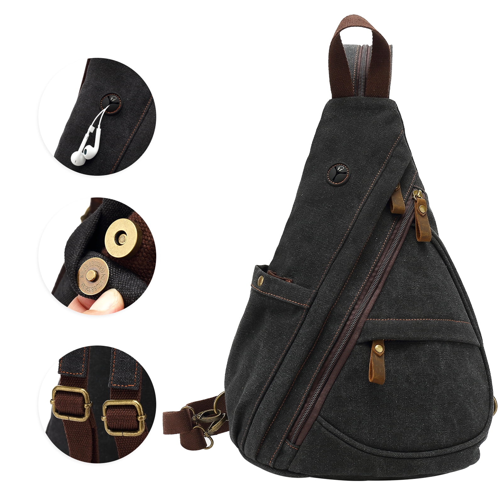Ueasy Vintage Canvas Sling Bag with Earphone Hole, Water-Resistant Crossbody Backpack for Hiking Travel Gym, Perfect Gift for Thanksgiving & Christmas, Unisex