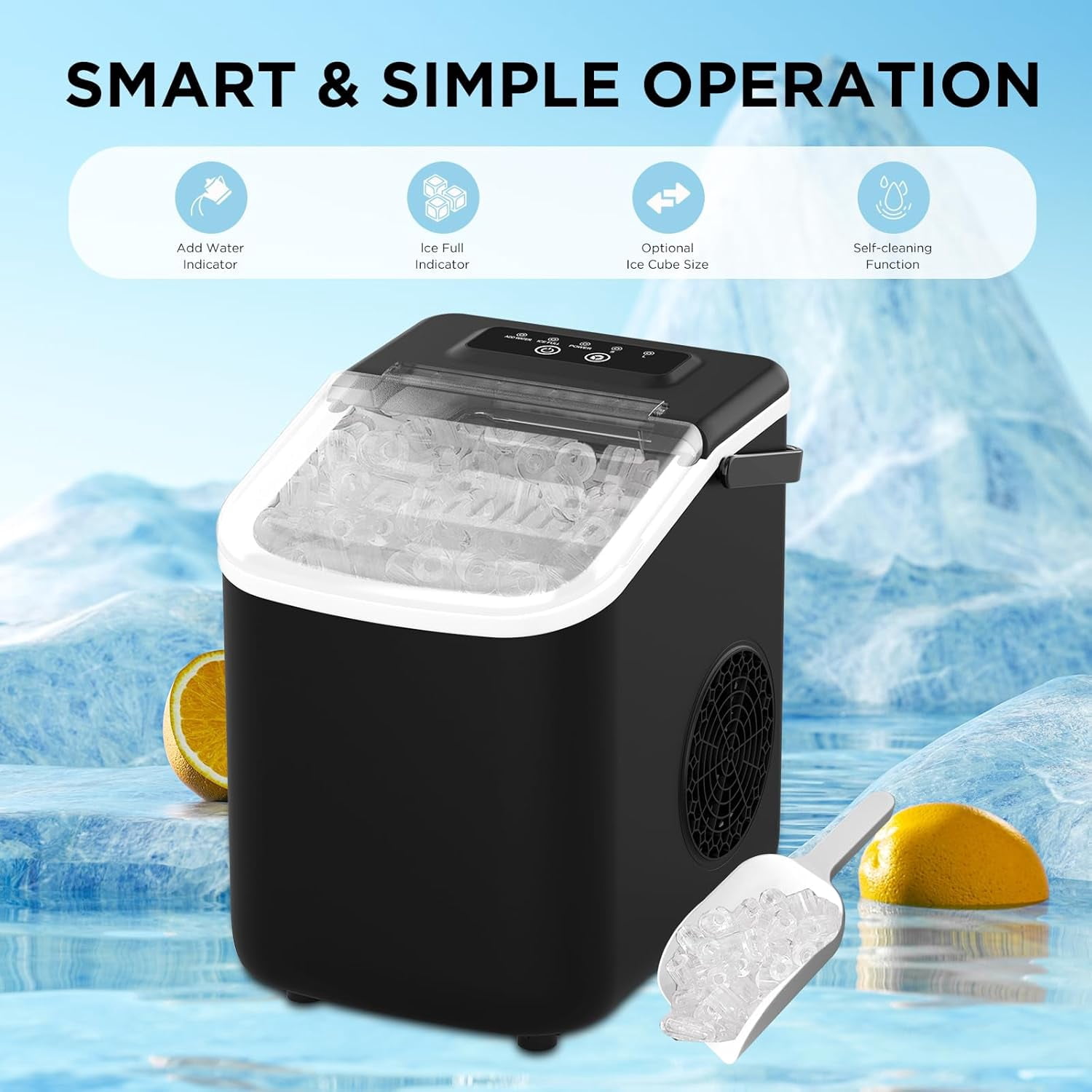 Portable Ice Maker Machine, 14 lbs per Day, Self-Cleaning, 7-8 Minutes Quick Ice Making, Black