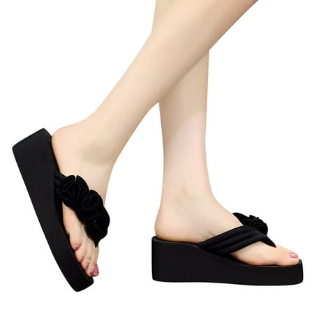 

Summer Fashion Women s Flower Clip Toe Flip Flops Non-Slip Wedges Beach Slippers