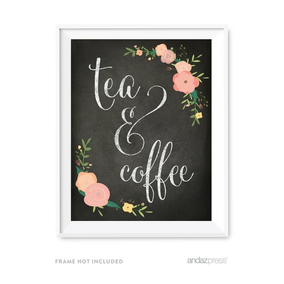 Tea & Coffee Chalkboard & Floral Roses Wedding Party Signs