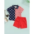 thumbnail image 2 of GXFC Toddler Boys 4th of July Outfits Short Sleeve Patchwork Stars Stripes Print Shirt+Red Shorts Set Little Boys Independence Day Summer Clothes 2Pcs 18M-6Y, 2 of 9