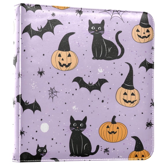 FORMRS 3 Ring Photo Album 4"x6" Self Adhesive Large Capacity PU Leather Cover, Light Purple Halloween Black Cat