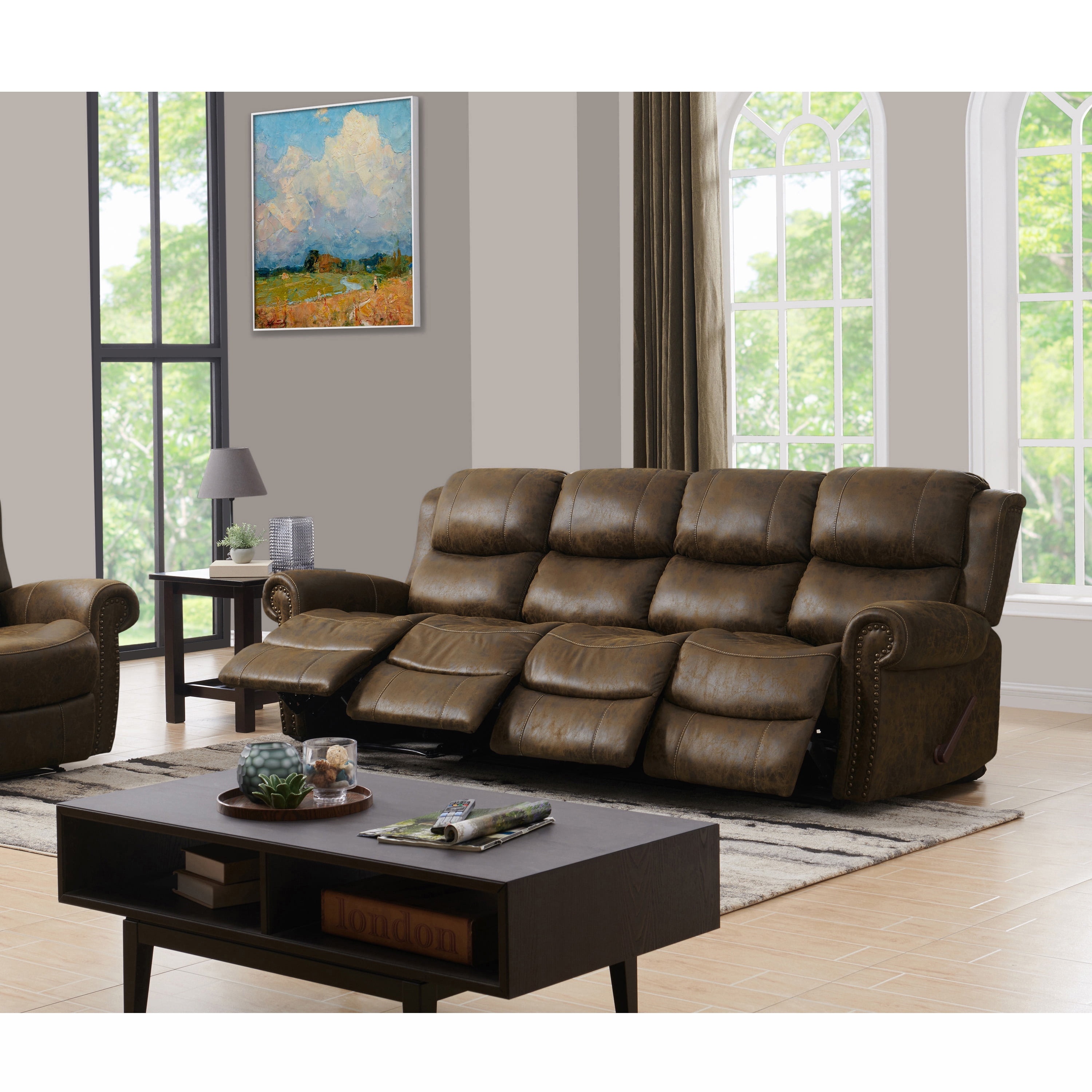 ProLounger Wall Hugger Rolled Arm Reclining Sofa in Distressed Saddle