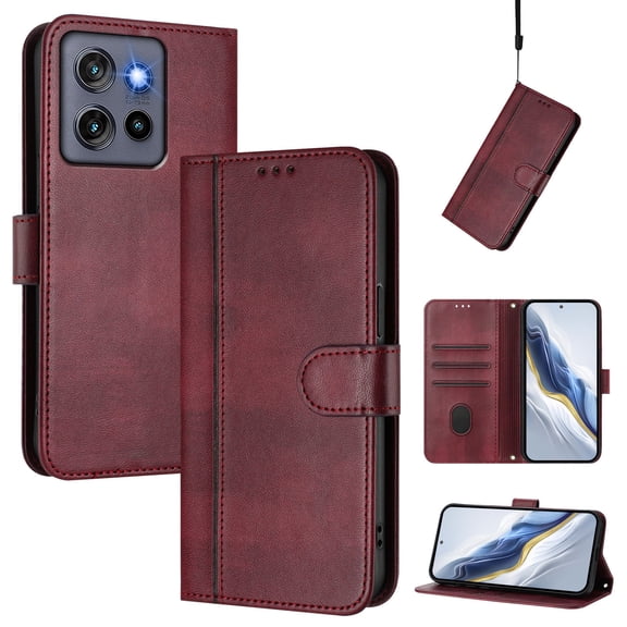 Allytechgroup Case for Motorola G Stylus 5G (2025) with Credit Card Slot, RFID Blocking PU Leather Flip Wallet Stand Phone Case with Lanyard Shockproof and Anti-Scratch Cover for Women Men, Winered
