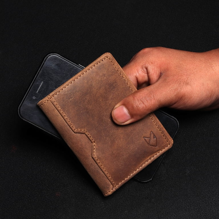 Leather Credit Card Holder With Money Clip — Slim Front Pocket Wallet For Men