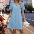 thumbnail image 2 of asdoklhq Dresses for Women Semi Formal V Neck Court Style Dress with Locked Sleeves Puff Sleeve Dress Short Sleeved V-neck Knee Length Dress. Blue S, 2 of 8
