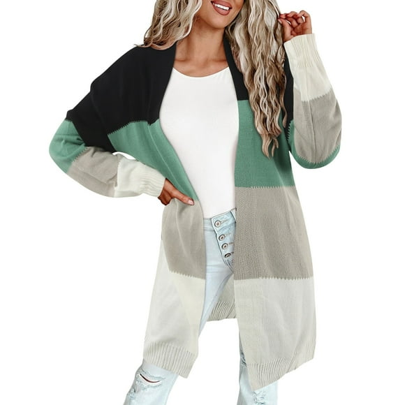 PMUYBHF Female Cardigan Women Cropped Long Cardigans For Women Open Front Long Sleeves Lightweight Fall Sweaters With Pockets M Green