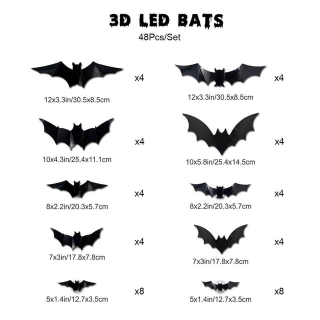 YTCAMLO Halloween Decorations indoor Outdoor on Clearance,Three-dimensional Halloween LED Night Light Bats Holiday Party Window Display Garage Decoration PVC Flash Wall Stick,Fall Decorations for Home