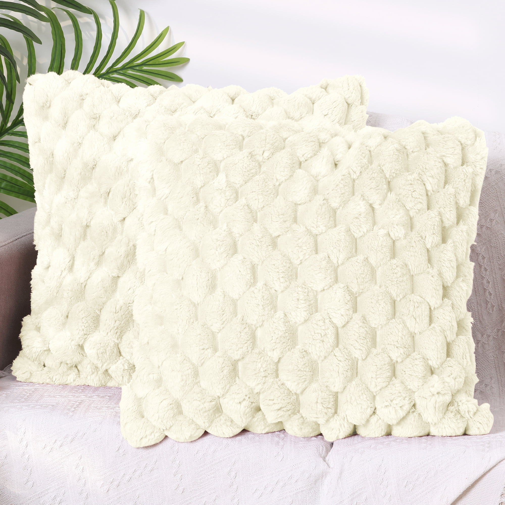 Unique Bargains 2 Soft Throw Pillow Covers Fur Decorative Fuzzy Plush Cushion Covers White 16" x 16"