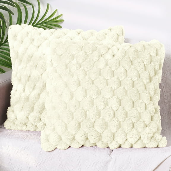 REGALWOVEN Pack of 2 Throw Pillow Covers Faux Fur Decorative Pillow Covers Fuzzy Plush Cushion Covers White 18" x 18"