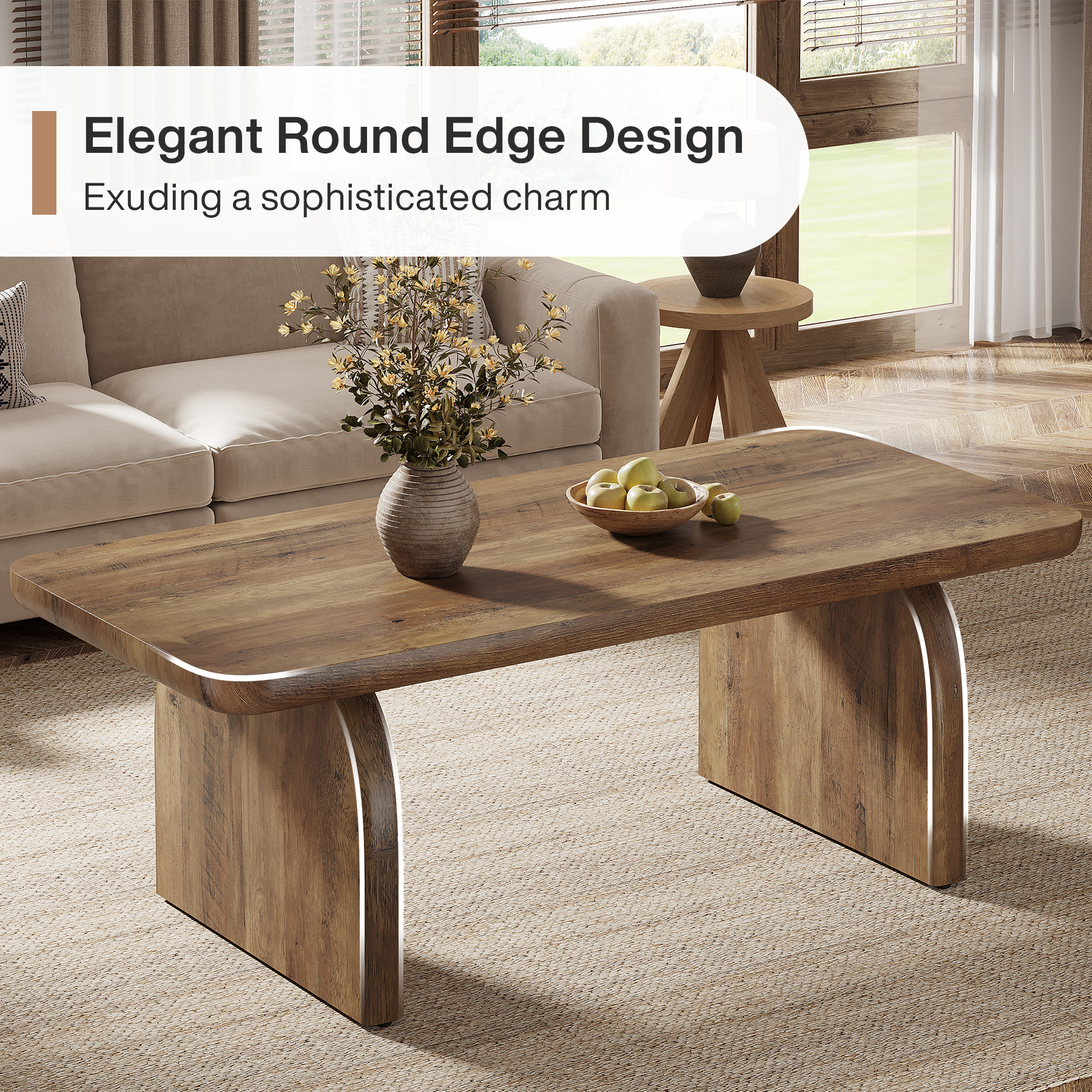 Finmind Rectangle Coffee Table, 47-Inch Wood Living Room Table, Easy Assembly