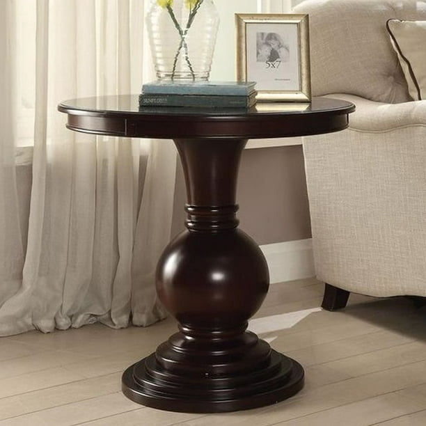 Palomar 26 Wide Espresso Wood Round, Round Pedestal Side Table Black