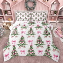 Manfei Xmas Tree Bedding Comforter Set 2pcs for Kids Teens Girls,Pink Ribbon Bow Twin Comforter Sets Microfiber,Merry Christmas Breathable Bedding Set,Microfiber Bedroom Decor,Reversible