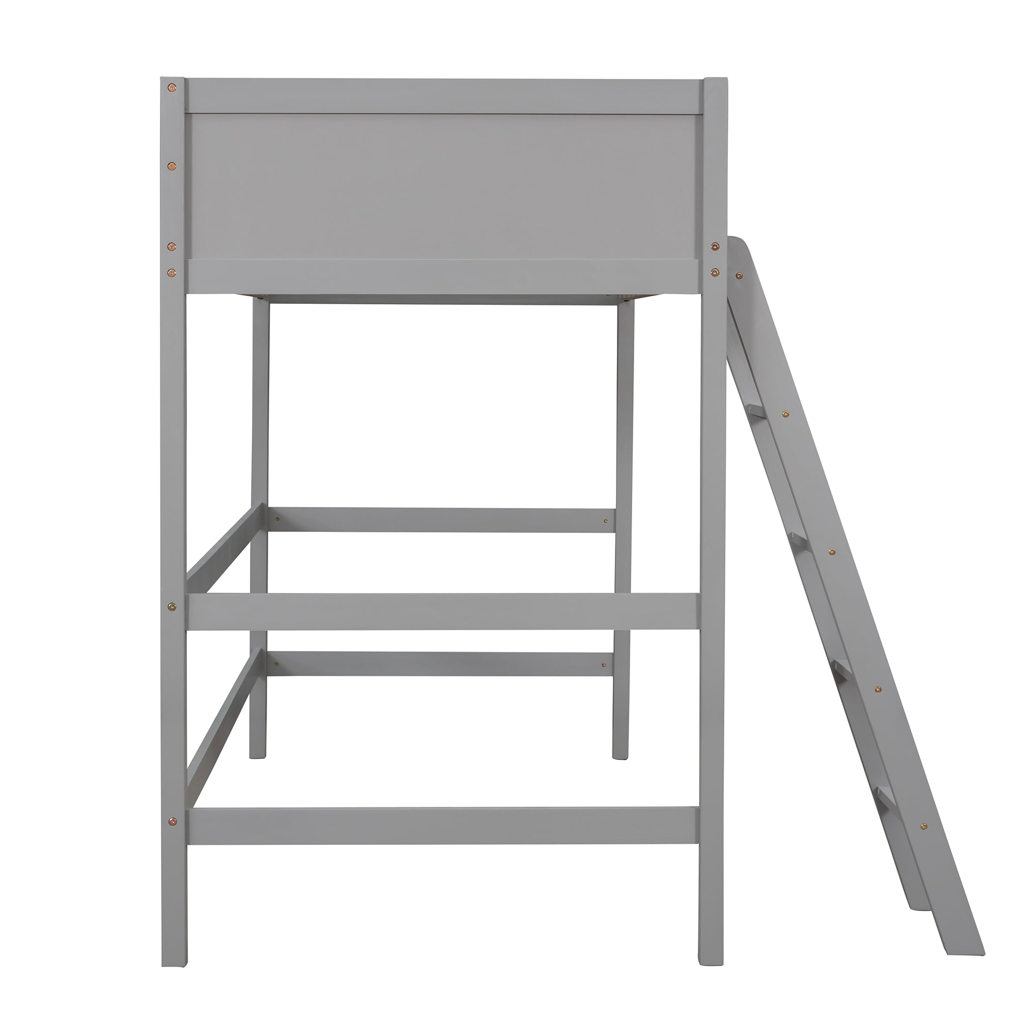 Aukfa Twin Loft Bed, Wood Bed Frame for Dorm Teens College, Modern - Gray