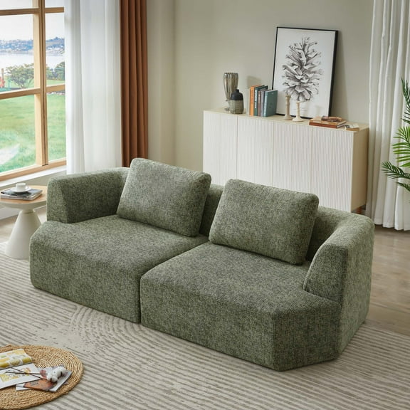 Miniyam 98 x 43 in Oversized 3 Seater Compressed Sofa with Chenille Fabric, No Assembly, Space-Saving for Living Room, Apartment, Green