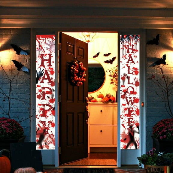 Hometravel Halloween Photo Couplet Door Banner, Party Decoration Vinyl Curtain with Holiday Designs, Festival Entrance Decor for Home Classroom Party Supplies