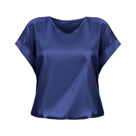 Jamsmile Women T-Shirts Spring And Summer Short Sleeved Satin Shirts Loose Casual Round Neck T Shirts Soft Tee Shirts