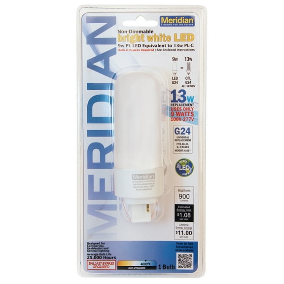 Meridian LED 13W (9W Equivalent) Bright White Light Bulbs, Energy Efficient