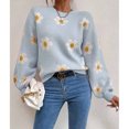 thumbnail image 3 of Suéter de moda de otoño e invierno para mujer de Europa y América, jersey de punto suelto de manga larga con cuello redondo, suéter pequeño de crisantemo de otoño para mujer, 3 of 5