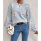 thumbnail image 3 of Suéter de moda de otoño e invierno para mujer de Europa y América, jersey de punto suelto de manga larga con cuello redondo, suéter pequeño de crisantemo de otoño para mujer, 3 of 5