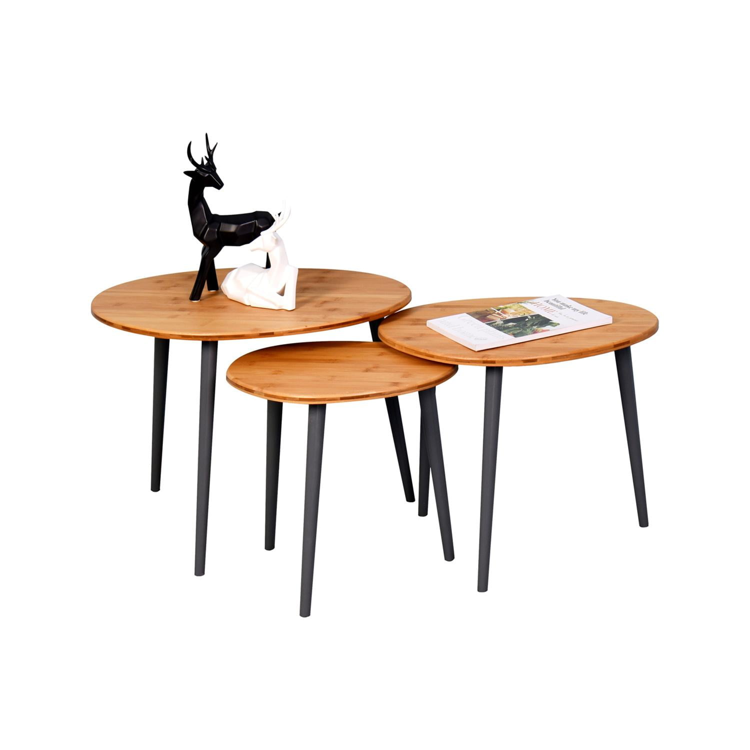 3 Pieces Sofa Side Coffee Table Set, Modern Minimalist End Tables for