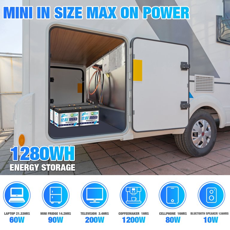 キャンピングカー アウトドア Lifepo4 12v100A HRBEENERGY 2 Pack LiFePO4 12V 100Ah Battery with Charger, 8000+