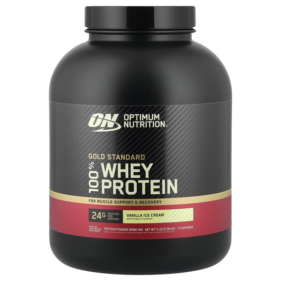 Optimum Nutrition, Gold Standard 100% Whey Protein Powder, Vanilla Ice Cream, 5 lb, 73 Servings