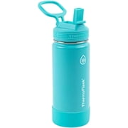 ThermoFlask 16oz Stainless Steel Water Bottle, 2-Pack, Red and Aquamarine