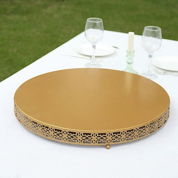 BalsaCircle 20" Gold Metal Fleur De Lis Round Cake Stand Dessert Display Pedestal Party Events Decorations