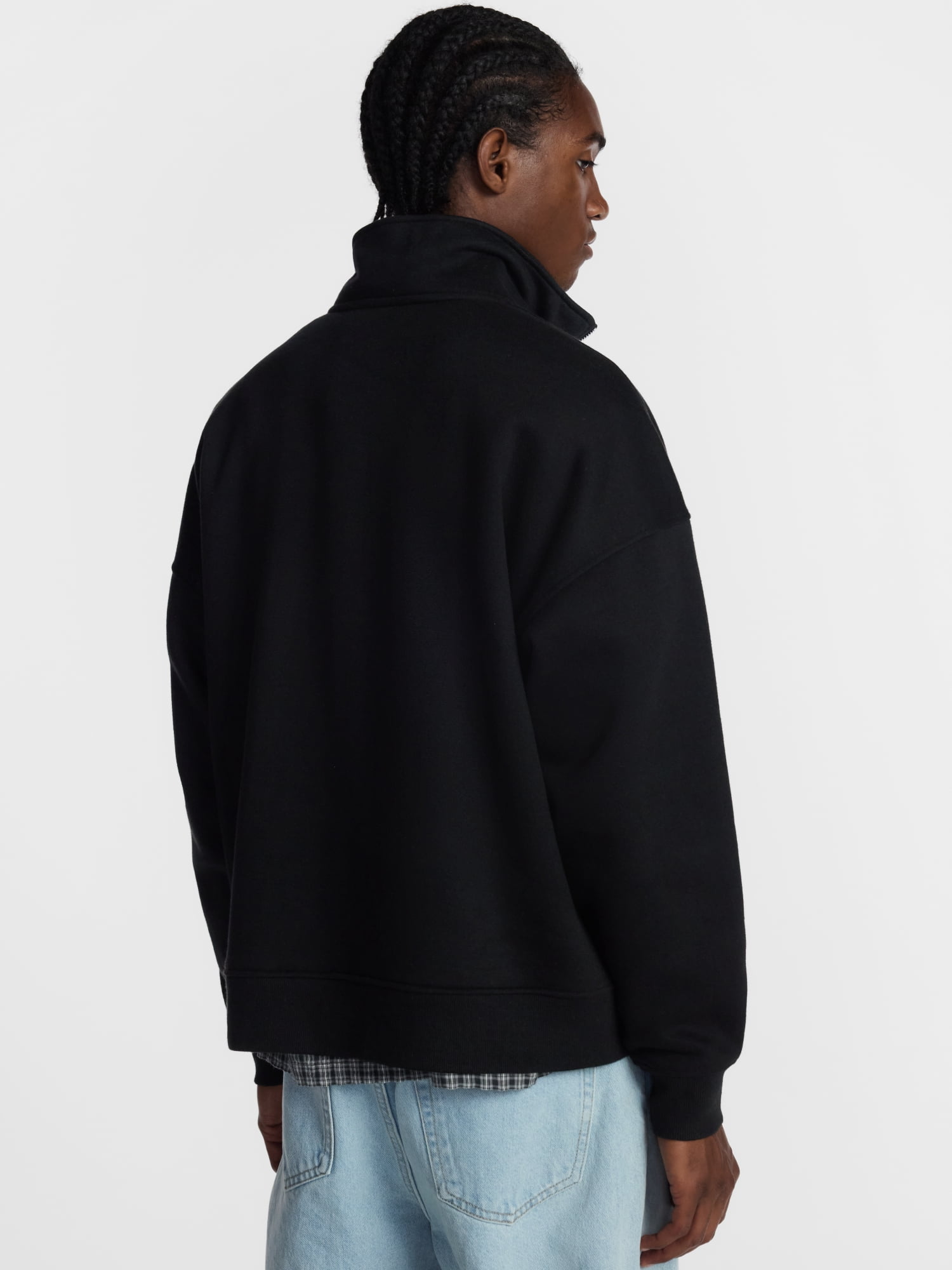 No Boundaries Boxy Fit Quarter Zip Fleece Sweatshirt with Long Sleeves, Men's XS-4XLT