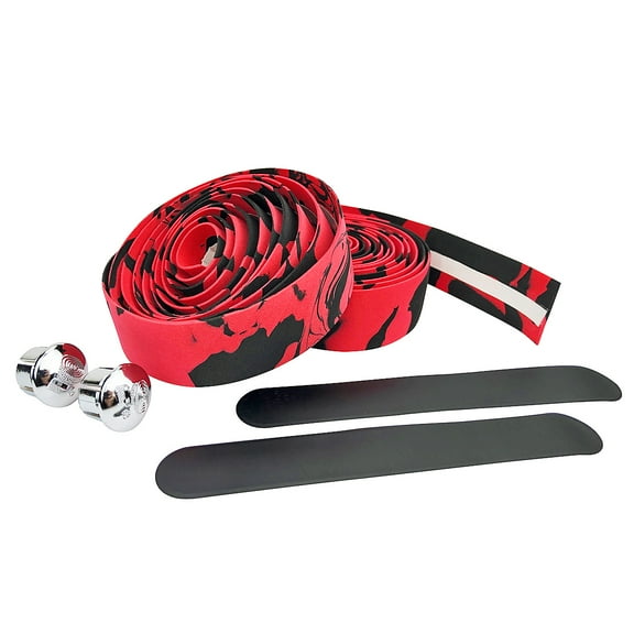 Black - Red Camouflage EVA Road Bike Handlebar Tape, Cycling Wraps w/ End Caps