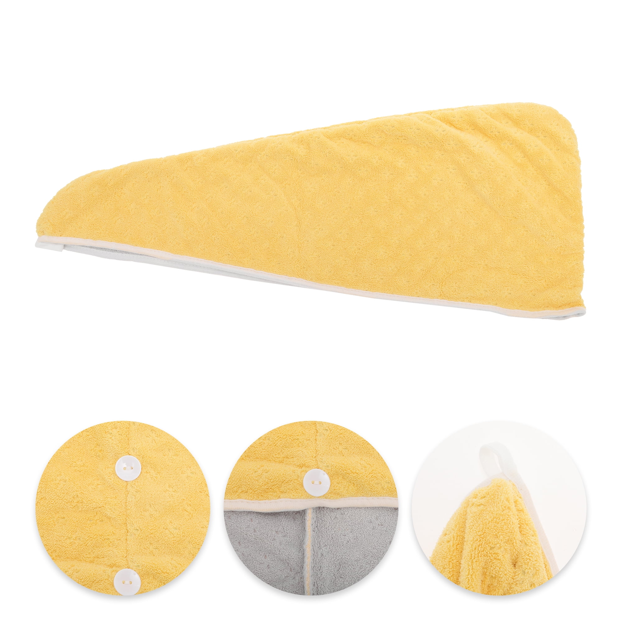 Unique Bargains 1pc Water-absorbent Two Colors Hair Towel 9.45"x 25.59" Yellow, Gray