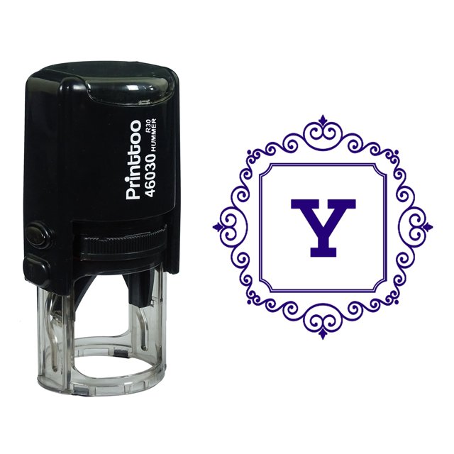Printtoo Square Swirl Border Alphabet Y Monogram Initial Self Inking Rubber Stamp Office Stationary